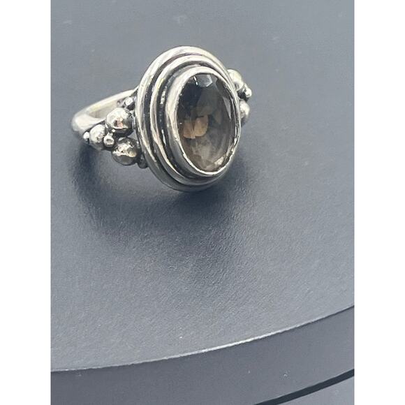 Sterling Silver Artisan Oval Shaped Bezel Set Smoky Quartz Stone Ring Sz 7.75 - Picture 8 of 8